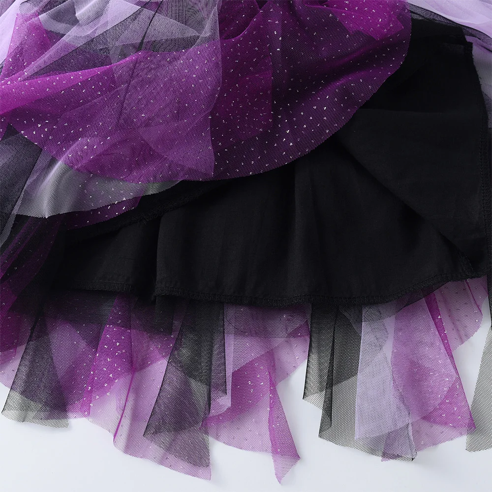 VIKITA Kinder Halloween Feiertagskostüme Mädchen Spinnen-Totenkopf-Druck Glockenärmel Herbst Winter Prinzessin Mesh Tutu Kleider – Detail 8