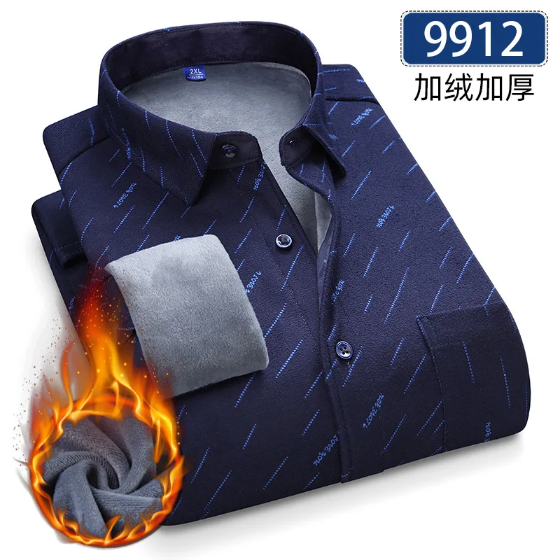 8XL 9XL زائد الصوف سميكة قميص رجالي كم طويل الخريف والشتاء عادية الحرة الكي تنفس موضة منقوشة سليم صالح