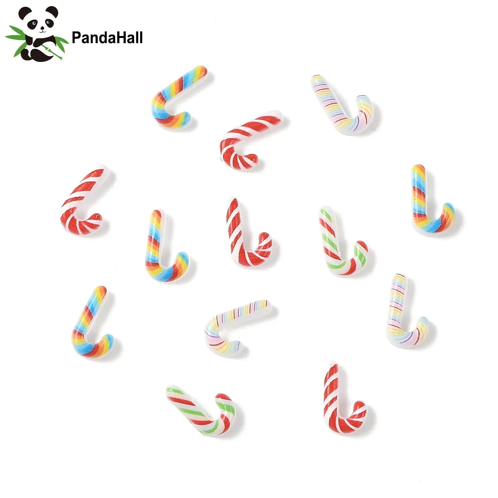 PandaHall 100 шт. Непрозрачные смоляные кабошоны в форме рождественских леденцов, разные цвета, 13x8x3.5 мм, для изготовления украшений своими руками и праздничных поделок