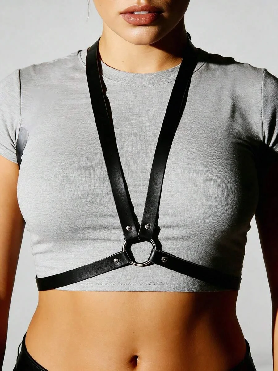 Fashion Women PU Leather Body Chest Harness Belt,Gothic Punk Style Harness Waist Belt Festival Rave Outfit Costume Accessories