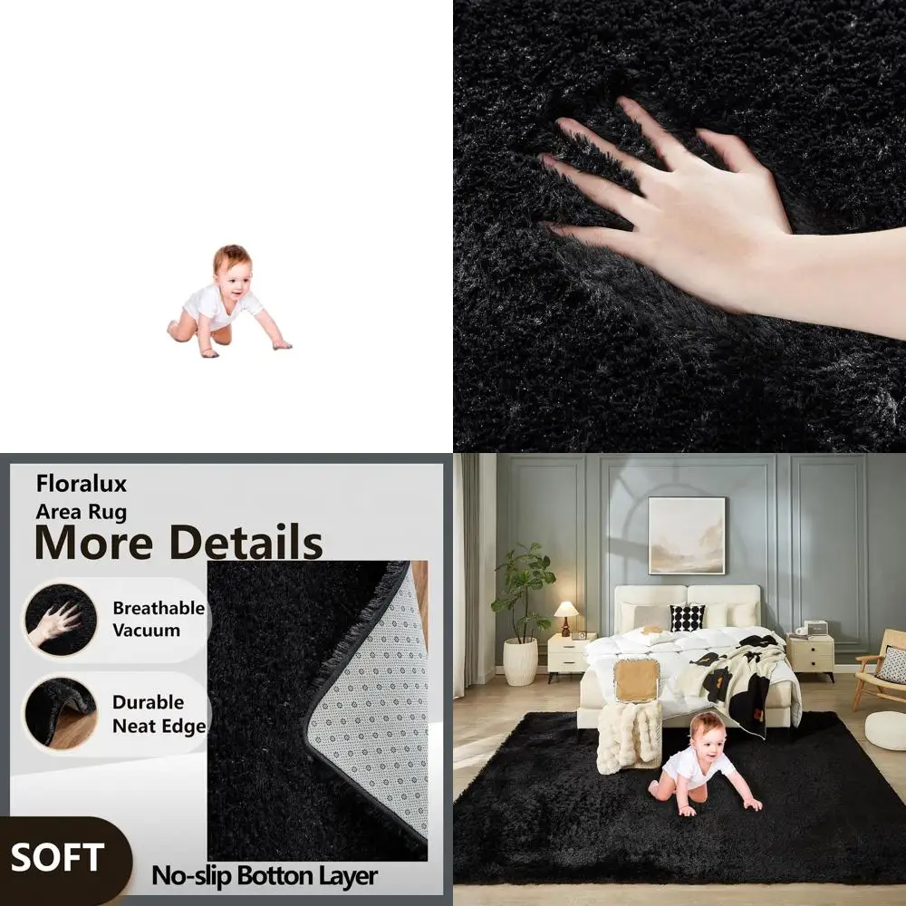 

Большие черные пушистые ковры 8x10 футов, ультрамягкие ковры с длинным ворсом для гостиных и спален