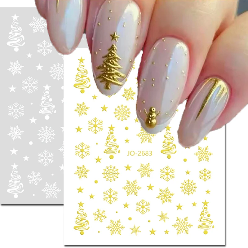 

3d Nail Art Stickers Winter Christmas Trees Gold White Snowflakes Stars Nail Decals Decorations For Nail Art Manicure