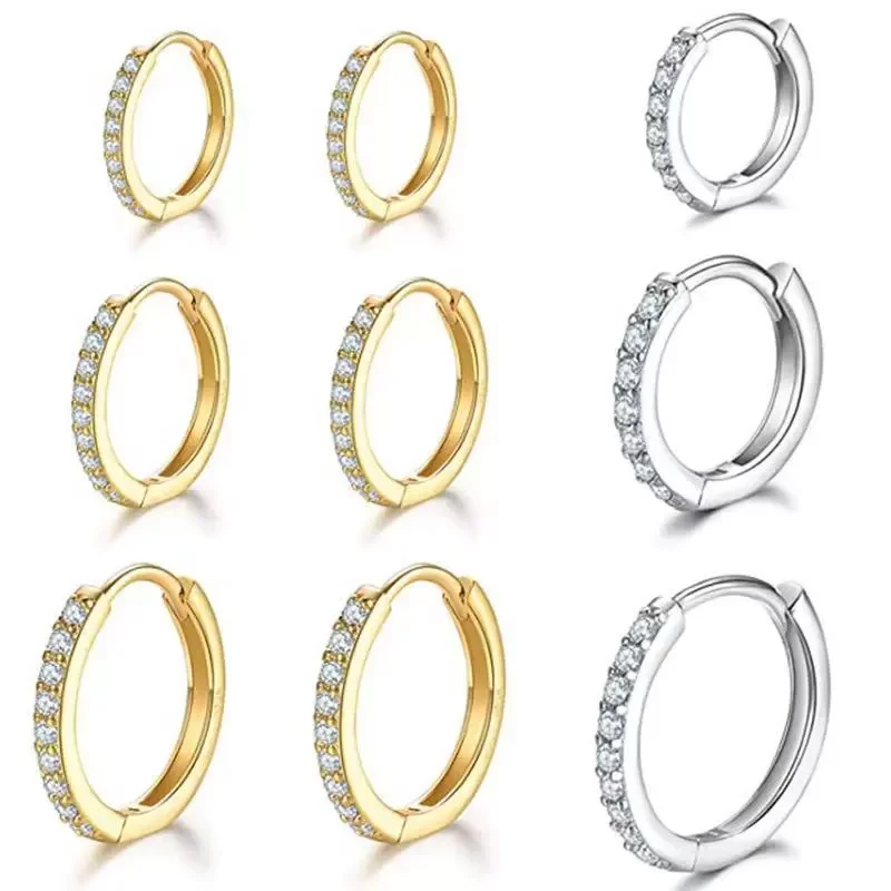 6 Stück/Set 925 Sterling Silber 18k Vergoldete Kleine Zirkonia Huggie Creolen für Damen Hochzeit Party Schmuck Geschenk – Detail 2