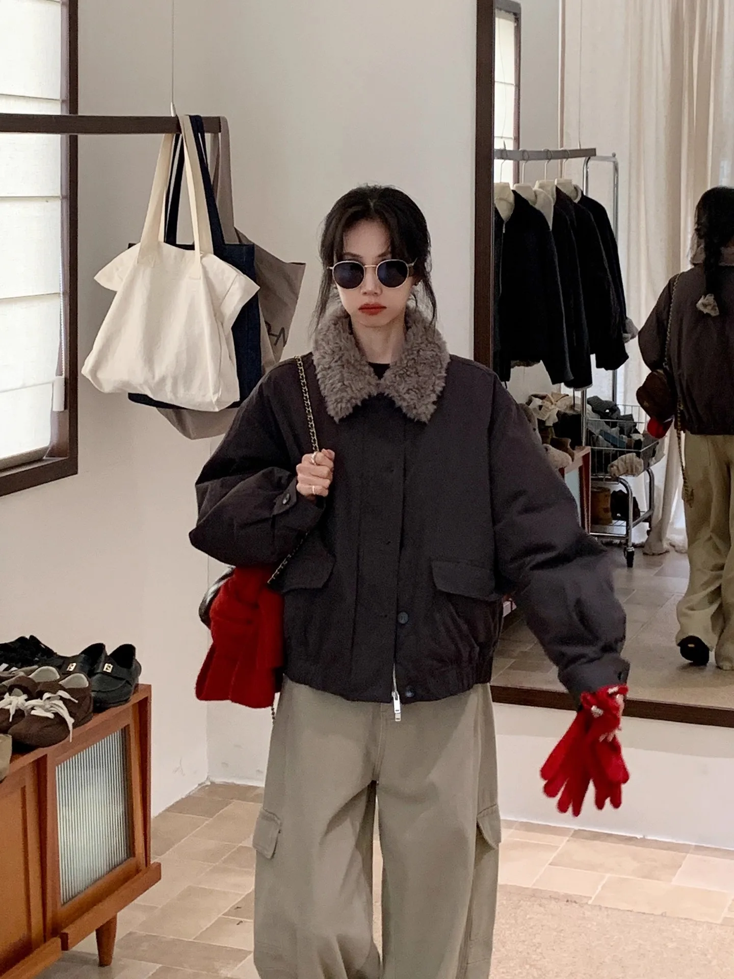 

BRIVIN корейский шерстяной воротник-стойка с глубоким воротником, джат на гусином пуху, женская зимняя новая повседневная теплая верхняя одежда