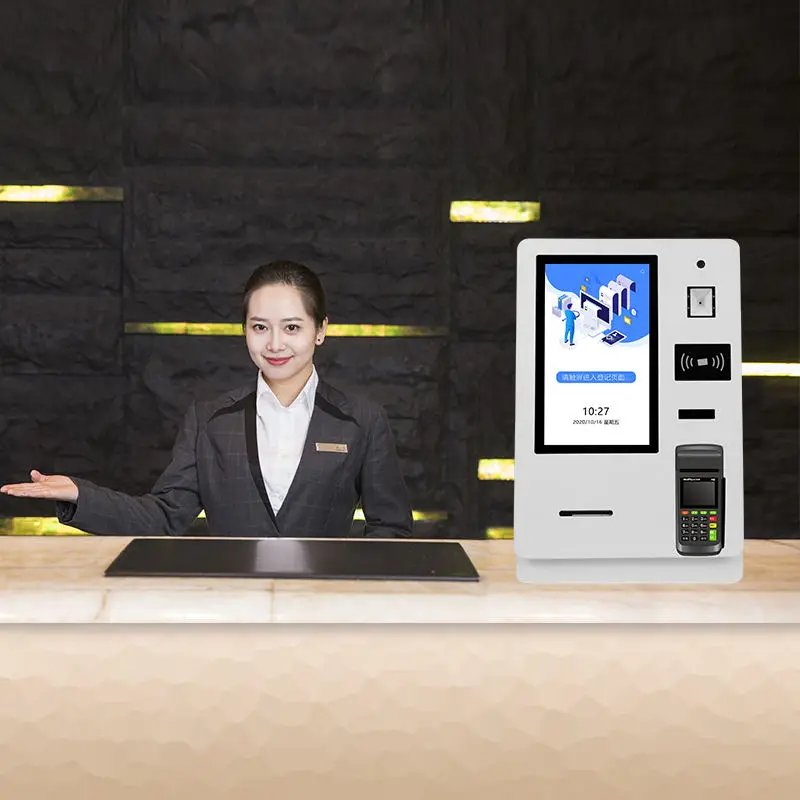 met kaartdispenser Paspoortscanner Aangepaste 15,6 inch automatische slimme zelfbedieningscontrole in hotelbetalingskiosk