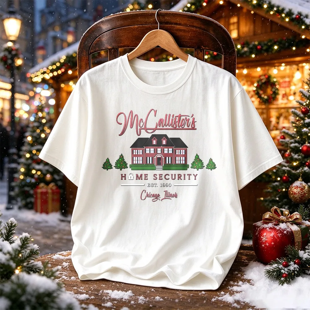 McCallister's Home Security Graphic T Shirt Home Alone Christmas House Print Crew Neck Vintage Movie Xmas Casual Holiday Tees