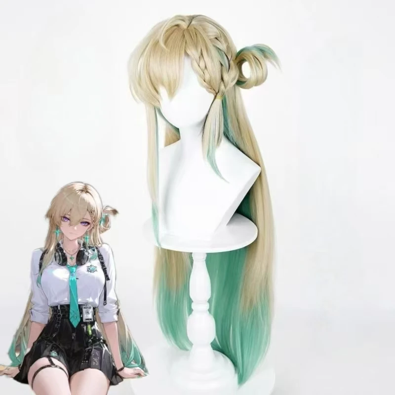 

Anime Wuthering Waves game Lynae cosplay wig 90cm Long Straight Light Brown Mixed Green Synthetic Hair Heat Resistant fiber