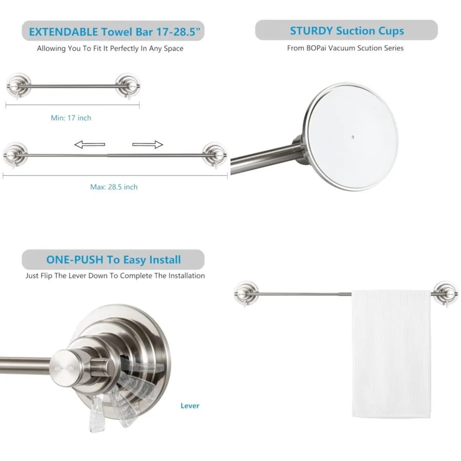 

Extendable Suction Cup Towel Bar, Removeable Shower Door Mat Rod
