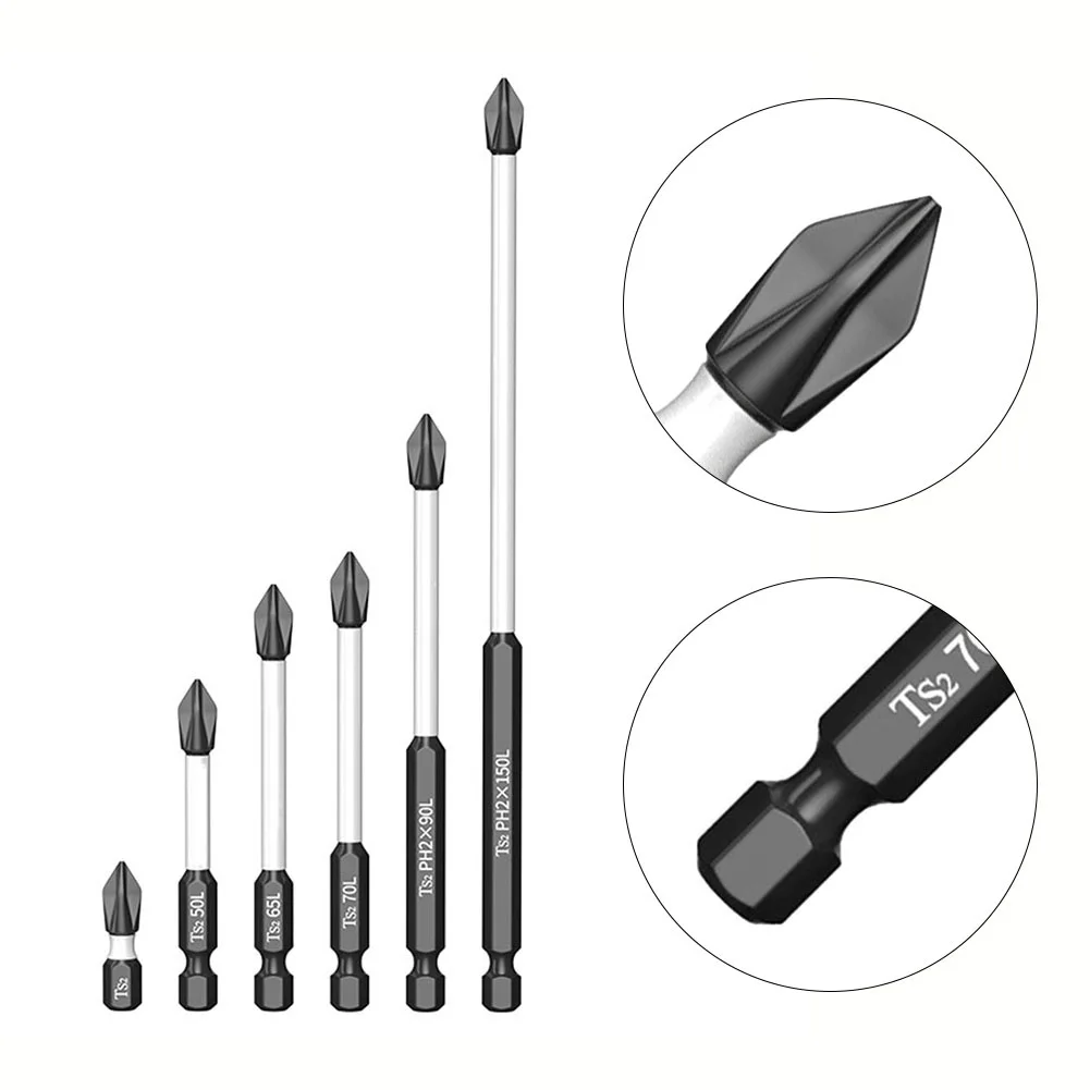 1pc Electric PH2 Cross Screwdriver Impact Batch Head Magnetic  Screw Driver Bits Non-slip WaterProof Bits Hand Tools 25-150mm