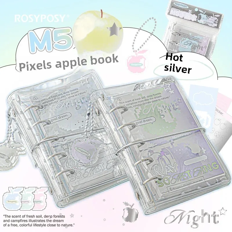 RosyPosy For Apple Series High Aesthetic Value Student Notebook Five-Hole Binder Silver-Stamped Cover Office Culture Education S