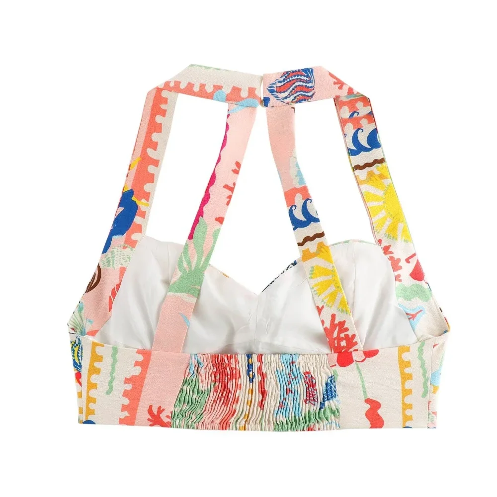 ssTss Conjunto de 2 piezas con estampado floral de verano para mujer, cuello en V, tirantes finos, sin mangas, top corto, cintura alta, corte en A, falda larga