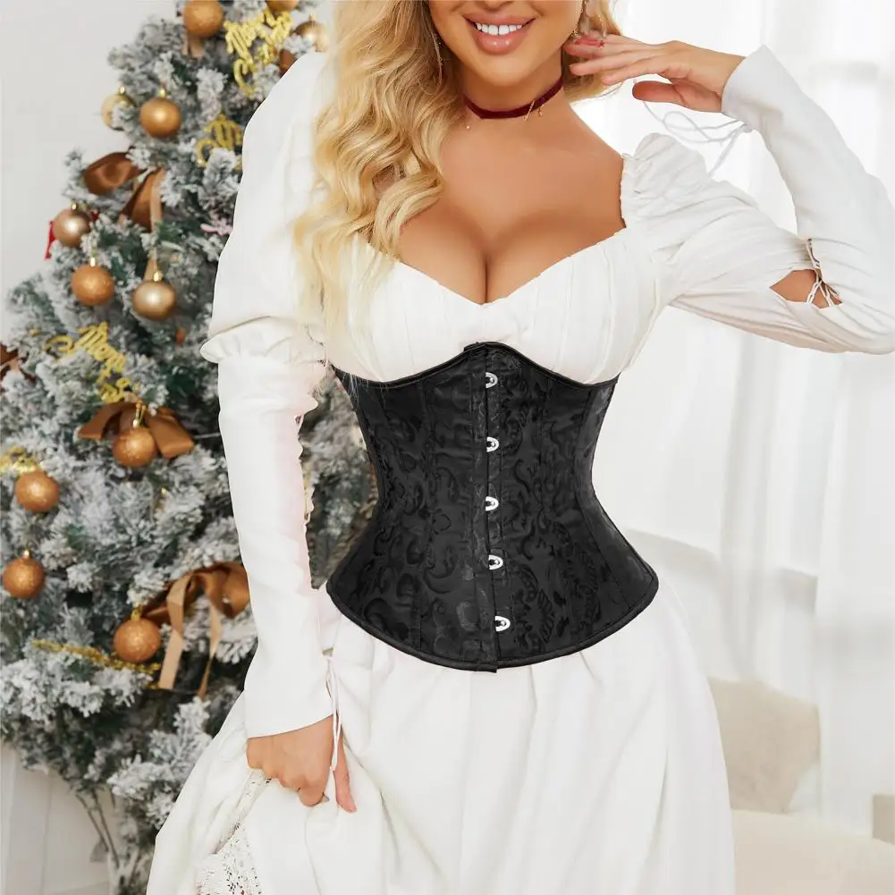 Abdominal Buckle Corset Women Underbust Corset Adjustable Back Strap Floral Bustier Jacquard Body Shaping Girdle Streetwear