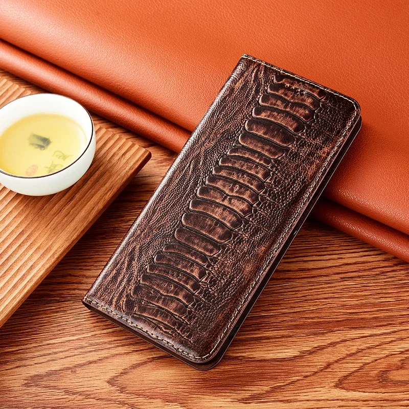 

Cowhide Flip Phone Case For Samsung Galaxy S24 S23 S22 S21 S20 FE Ultra Plus Ostrich Veins Genuine Leather Cover