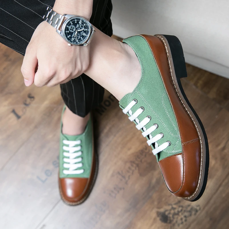 Spring Oxford Shoes Men\'s Colored High Quality Casual Shoes Lace Up Canvas Business Low Heels British Brand Adult Wedding Shoes