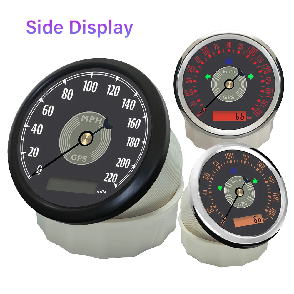 

Rhaxel 85mm Classical GPS Speedometer 0-160KM/H 0-200MPH 0-220KM/H Odometer 12V 24Volts for Car Limousine Motorcycle