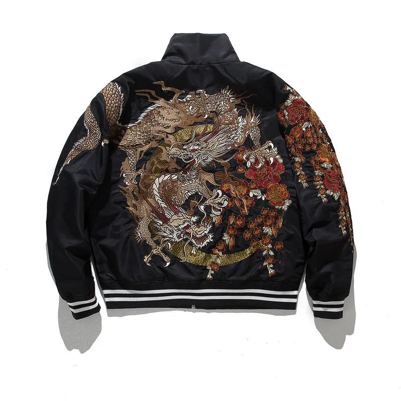 

Chinese Dragon Embroidery Baseball Jacket Clothing Winter Fashion Bomber Jacket Japanese Style Hip Hop Men Streetwear Coats