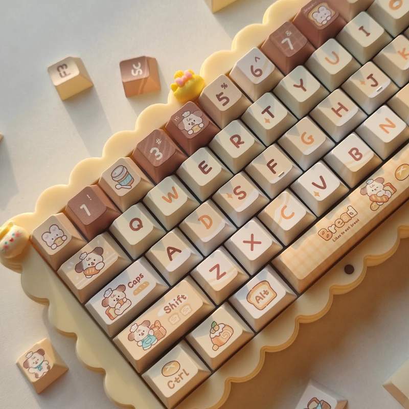 

MiFuny Original Cute Bread Dog Theme Keycaps 140Keys Kit Girl PBT Cherry Profile Gaming Key Cap Mechanical Keyboard Accessories