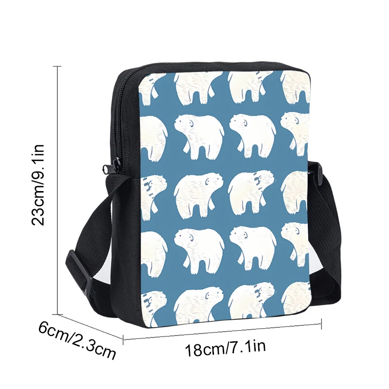 Polar Bear Pattern Single Sided Messenger Bag for Boy/Girls Children Best Gifts 2D Flat Cartoon Casual Crossbody Bag