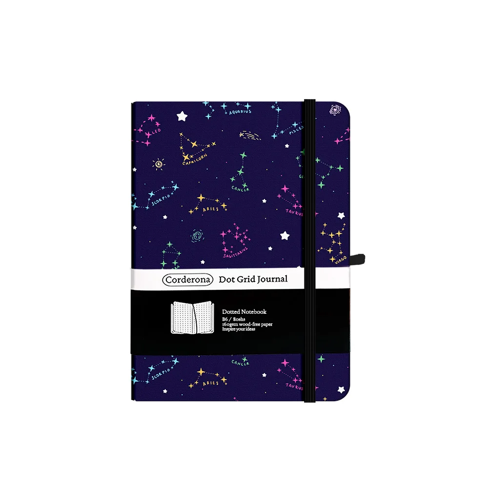 Zodiac Bullet Dotted Journal B6 Hard Cover Leatherette 160gsm Elastic Band Back Pocket Notebook