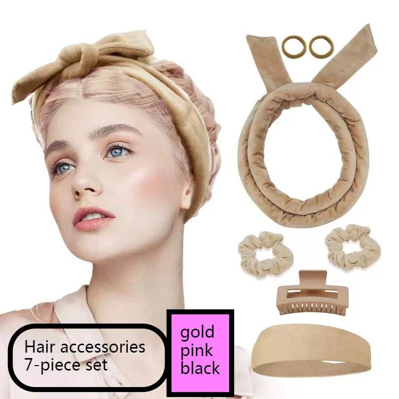 

2025 New Bow Sleep Curly Hair Band, Big Wave DIY Curling Iron Lazy Hair Disc Hair Accessories 7PCS Set Headbands for Women