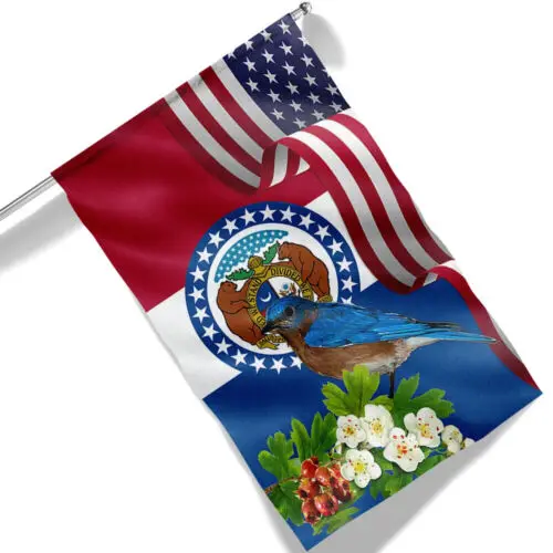 Missouri State Bluebird and White Hawthorn Flower Flag Garden Flag - House Flag