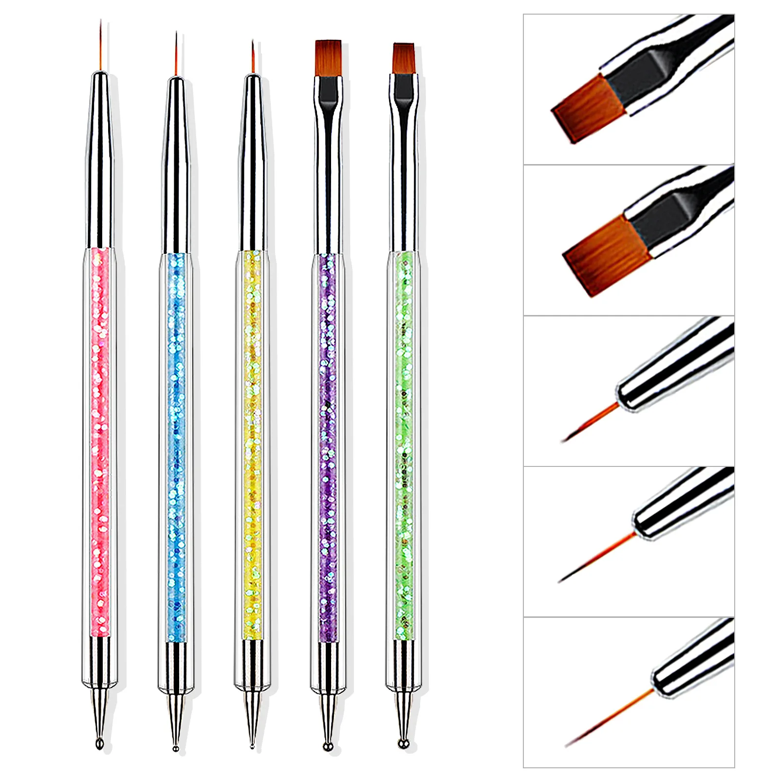 5Pcs Nails Brushes Design Art Drawing Tip Carving Dotting Pen Kits Nail Supplies Professionals Manicure Set Accessories Tools