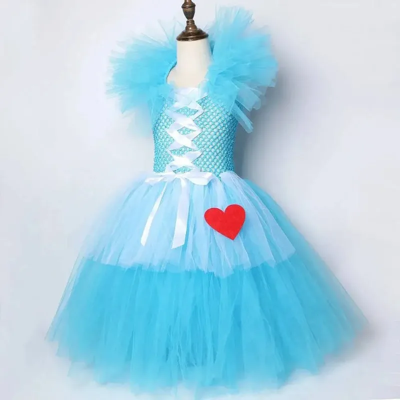 Long Blue Princess Puffy Maxi Dress for Girls, Forest Fairy Tale Style Dress, Kids' Party Gown for Halloween and Christmas Balls