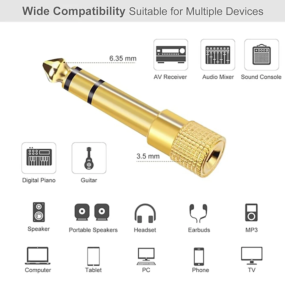 6.35mm (1/4 inch) Male to 3.5mm (1/8 inch) Female Stereo Audio Jack Adapter, for Speaker Headphone Guitar Digital Piano Amp Etc.