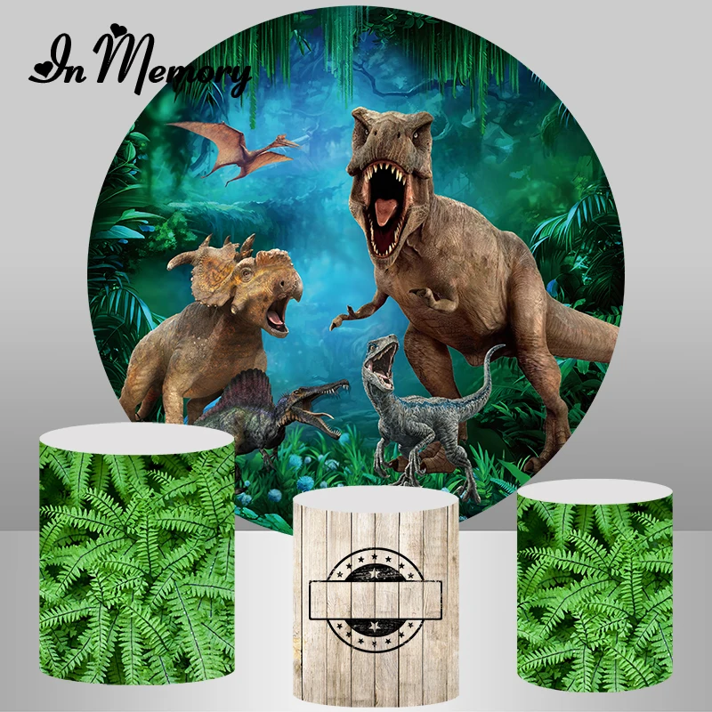 Forest Jurassic Park Dinosaur Party Round Backdrop Cover for Boys Birthday Circle Background Photo Studio Cylinder Covers