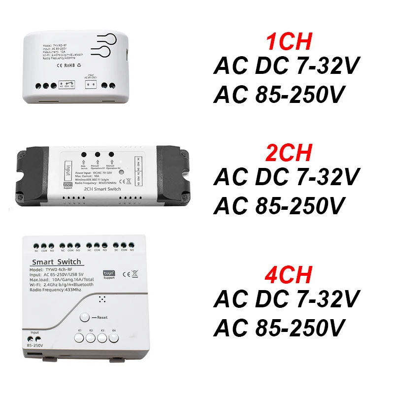 Module de commutation intelligent Tuya RF 433mhz, 12V 24V 110V 220V, Module relais récepteur, application Smart Life, télécommande, voix Alexa