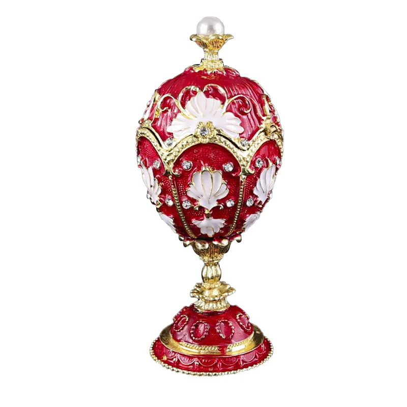 

Custom Metal Crafts Enamel Russian Pearl Egg Jewelry Box Faberge Decorative Box Music for Gift Decoration