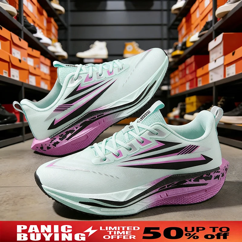 

New Men's Carbon Plate Sneakers Outdoor Soft Sole Mesh Sports Shoes Marathon Running Shoes Anti-Slip Casual Couple Tennis Shoes