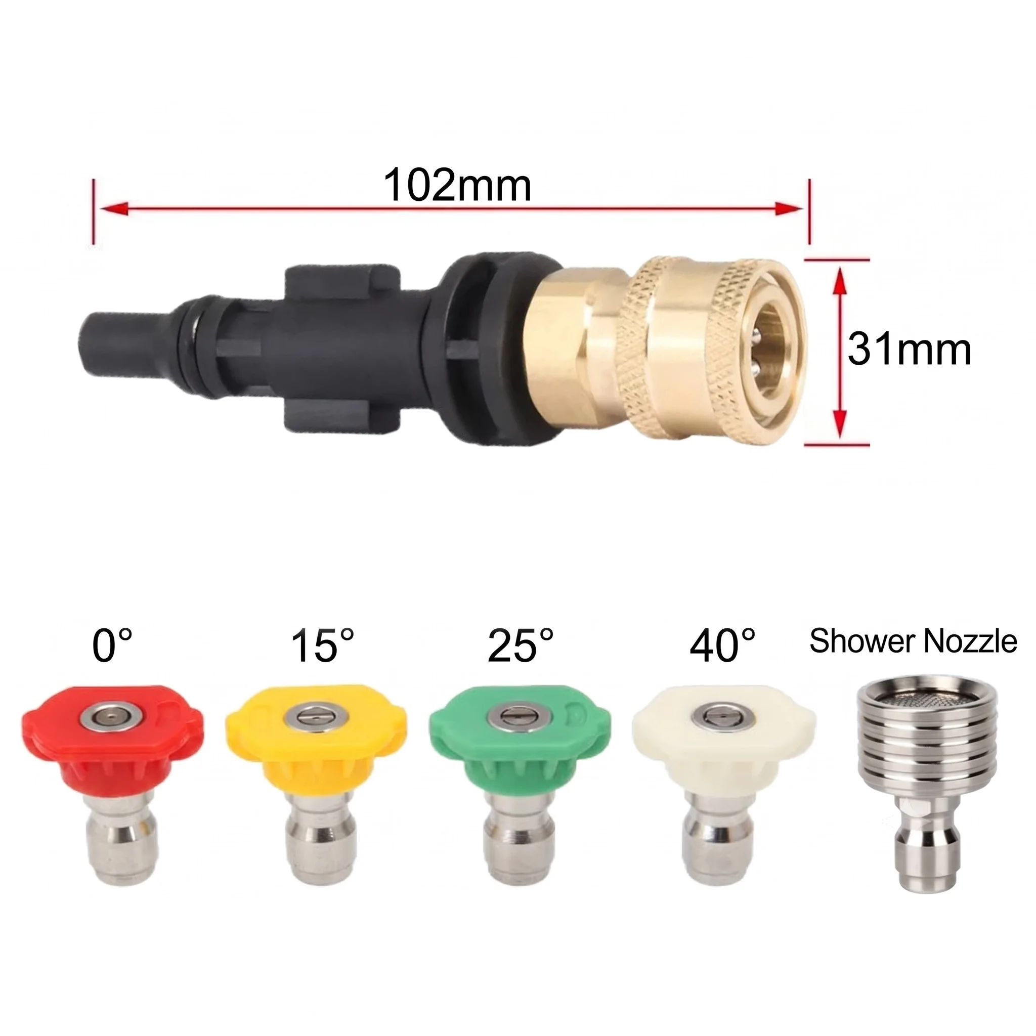 Durable Adapter Set Fits LAVOR, Parkside, Sterwins Pressure Washers, 4 Pattern Spray Nozzles & Stainless Steel Quick Connector
