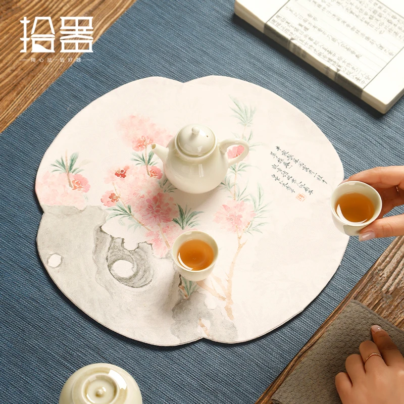 New Chinese gauze double-sided tea mat tea tablecloth mat dry tea mat Zen waterproof table flag heat insulation mat tea tray mat