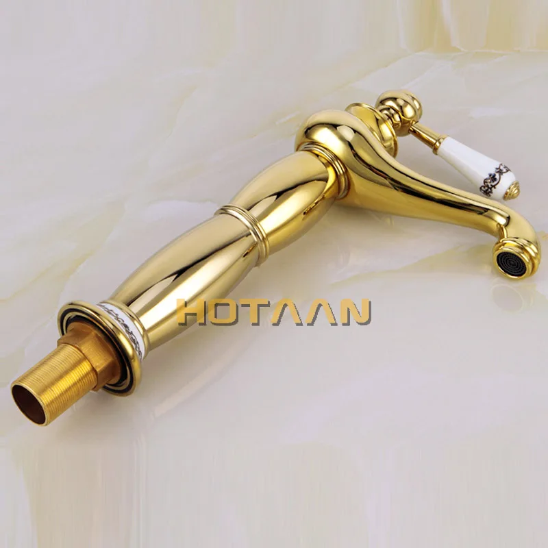 Luxury Basin Faucet Modern Faucet Bathroom Faucet Gold Finish Hot & Cold Brass Basin Sink Faucet Single Handle with Ceramic Taps