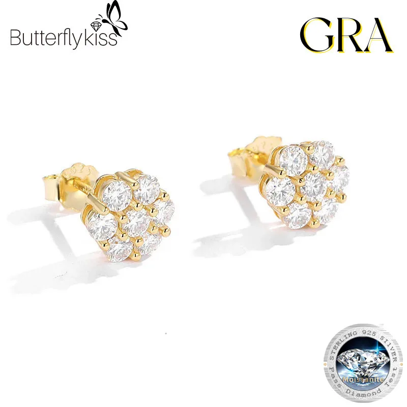 

Женские серьги-гвоздики Butterflykiss 2,5/3 мм из настоящего муассанита, стерлинговое серебро 925 пробы, в форме цветка, подарок для свадебной вечеринки, ювелирные изделия GRA