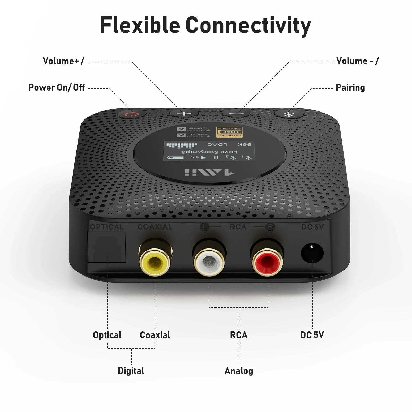 Hi-Res LDAC Bluetooth 5.1 Receptor de Música com Display OLED, Adaptador de Áudio Sem Fio, Receptor AV, Amplificador, 1Mii B06HD Plus, 2023