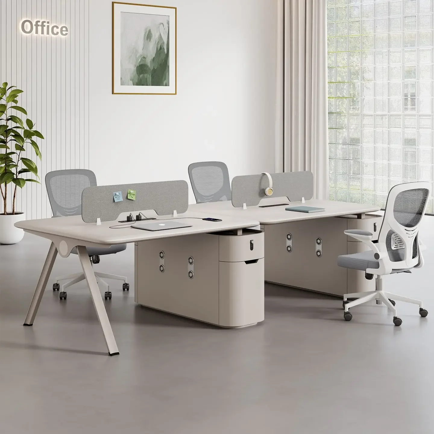 Painting staff desk staff 46 staff desk and  combination with socket simple modern office furniture