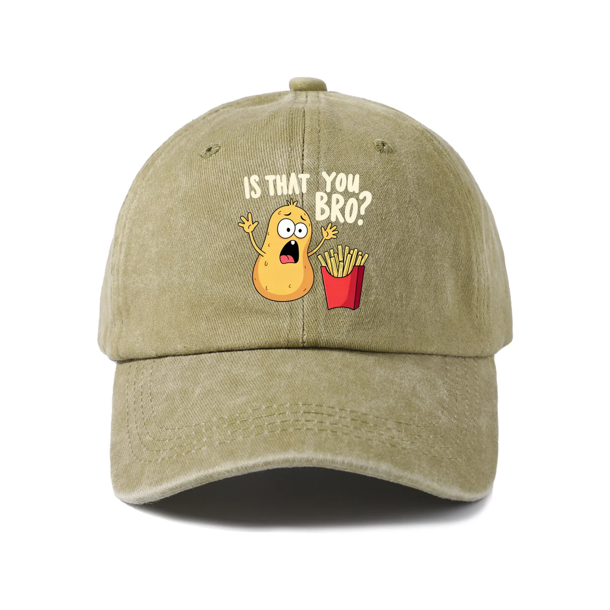 Vintage Washed Baseball Cap with Is That You Bro Avocado Fries Graphic, Adjustable Unisex Dad Hat, Streetwear Gift
