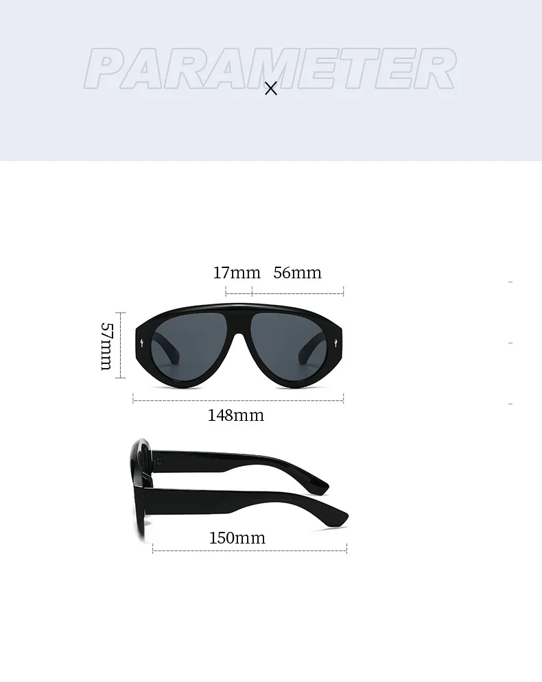 Vintage Übergroße Einteilige Sonnenbrille für Damen Neue Mode Nietenverzierte Ovale Sonnenbrille für Herren Schicke Outdoor Hip-Hop-Brillen – Detail 7
