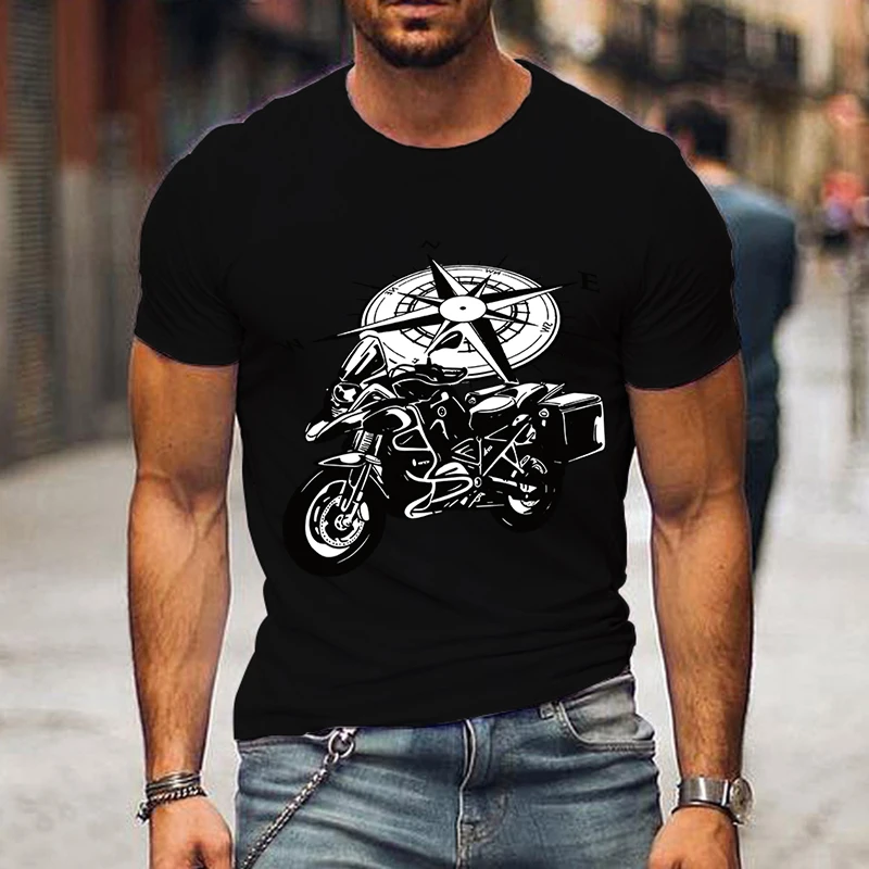 Adventure Motorcycle Men\'s Tshirt Funny Compass Graphic Shirt Hip Hop Streetwear Harajuku Short Sleeve Loose Motorcycle T-shirts