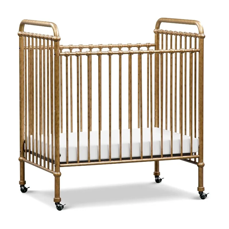 Abigail 3 in 1 Convertible Mini Metal Crib in Vintage Gold, Greenguard Gold Certified