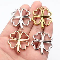 WYSIWYG 5pcs 42x36mm 4 Colors Big Hollow Heart Four-Leaf Clover Charms Pendant For DIY Jewelry Making