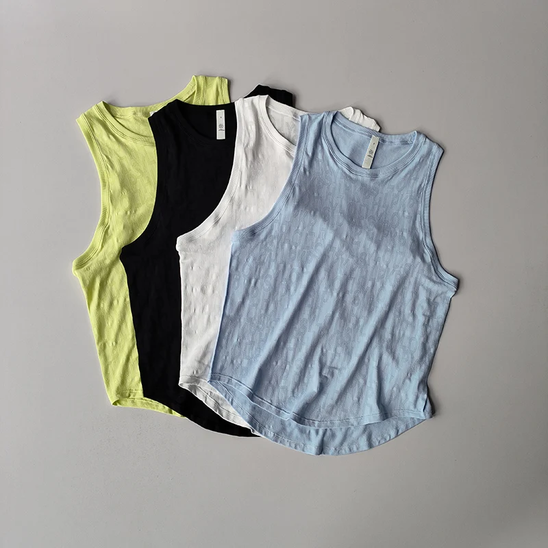 I-förmige Sportweste für Damen im Sommer, leichter Buchdruck, lockere Yoga-Kleidung, Trägerweste, Jogging-Marathon-Top ohne Ärmel – Detail 1