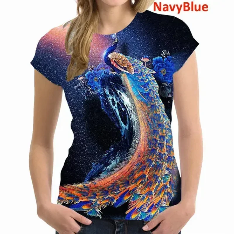 Fashion Personalized Women Clothing New Peacock 3D Print T-shirt Casual Oversized T Shirt Harajuku Street Unisex Tops Tees