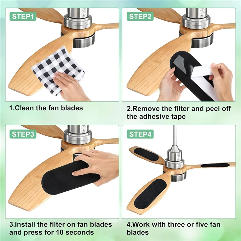 

A63X-10 Pcs Ceiling Fan Blade Filters-Activated Coconut Carbon, Easy-Stick Ceiling Fan Blade Filters, Air Purifying For Home