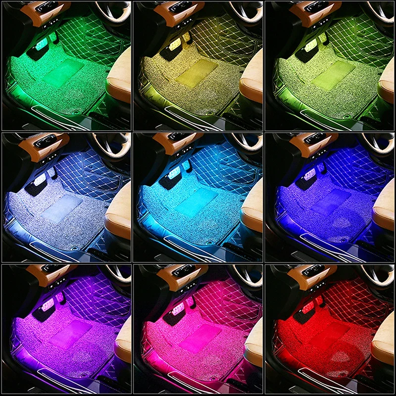 Led Car Foot Ambient Light With USB Wireless Remote APP Control RGB Auto Interior Decorative Atmosphere Lights 64 Colors