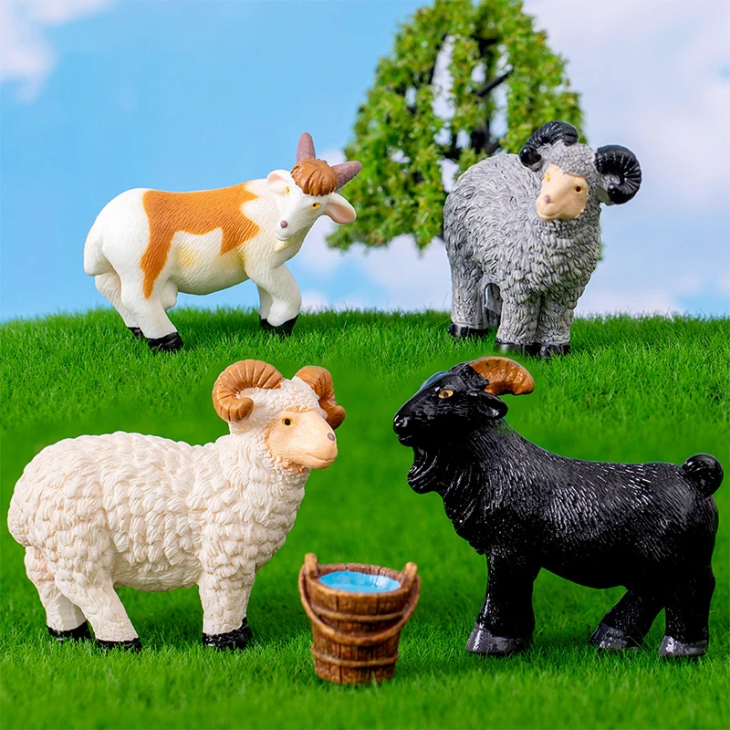 Miniature Simulated Sheep Goat Figurines Horticultural Farm Micro Landscape Ornaments For Home Decorations Desktop Accessories