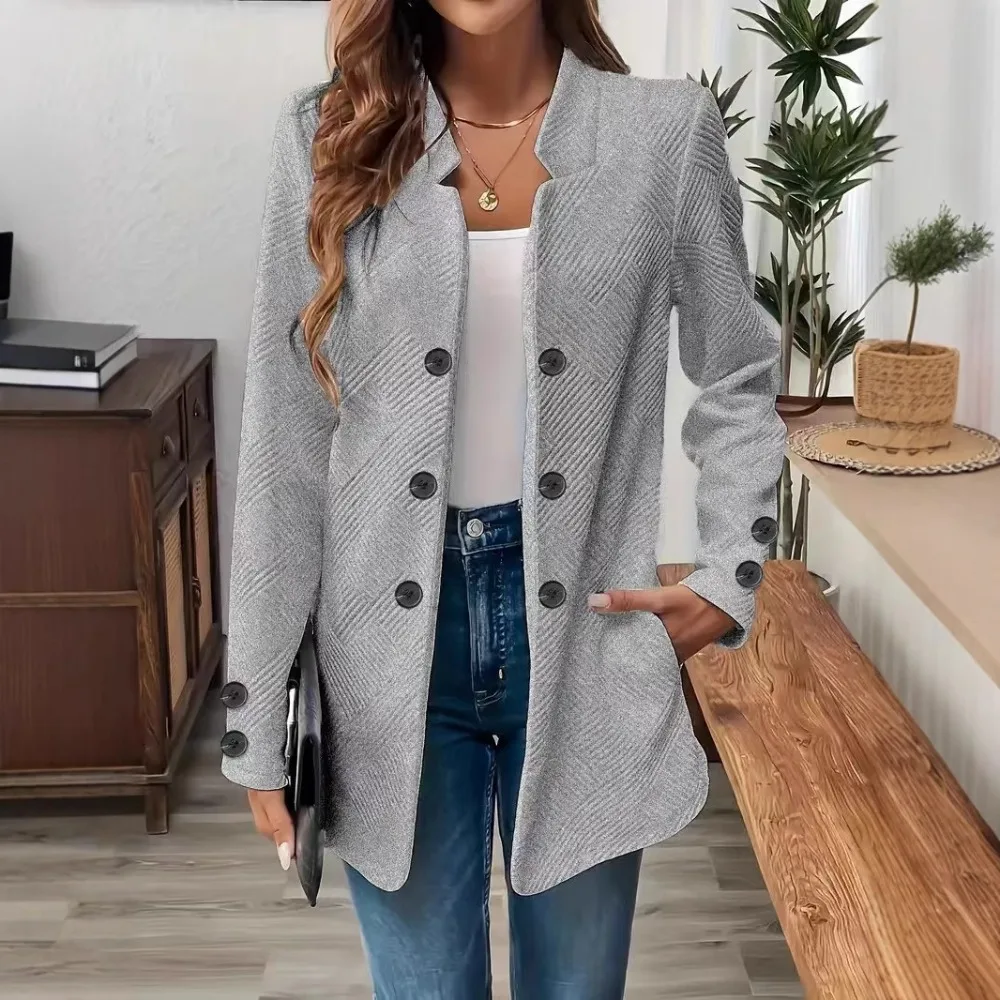2025 Autumn New European & American Women's Fashion: Stylish Three-button Double-breasted Cufflink Cardigan Blazer Top Essential