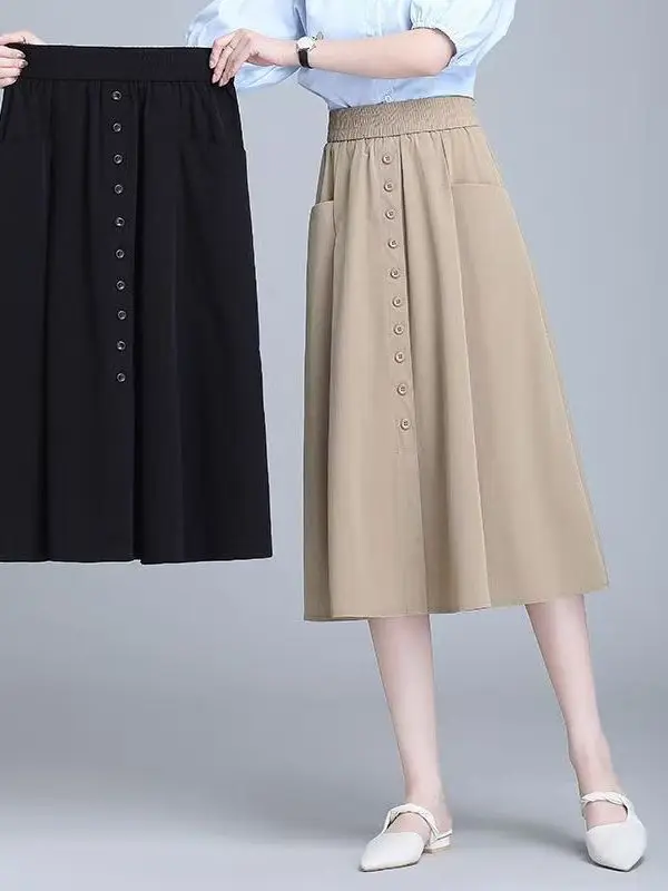 

plus Size Mid-Length Casual Skirt A-Line Silhouette High Waist Polyester Fiber Spring Summer New Style for plus Size Women